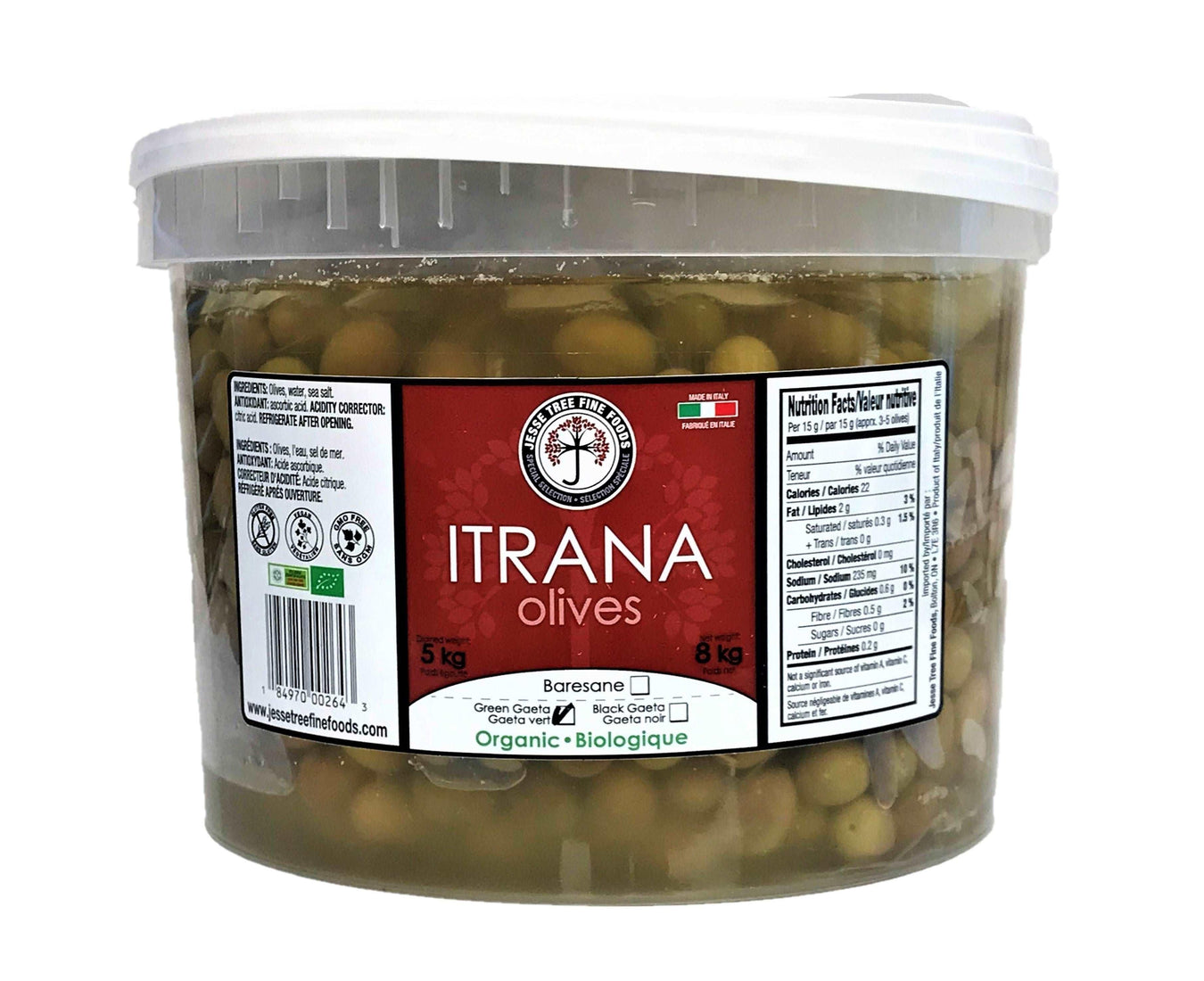 Organic Green Geata Baresana Olives (1x5kg)