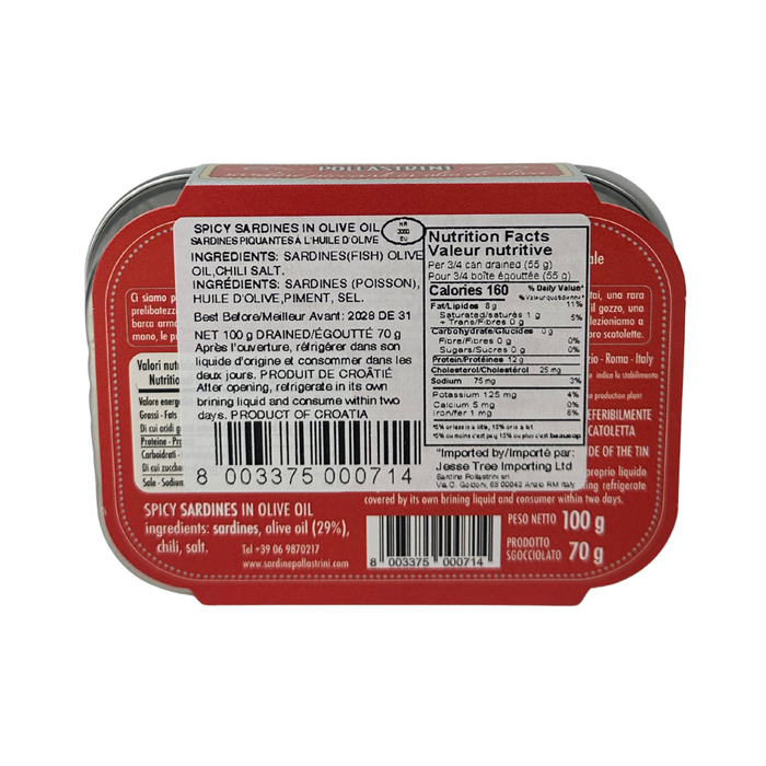 Pollastrini Spicy Sardines "Millesimate" in Olive Oil (10 x 100 g)
