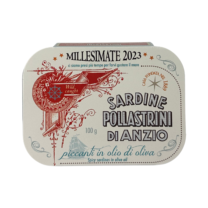 Pollastrini Spicy Sardines "Millesimate" in Olive Oil (10 x 100 g)