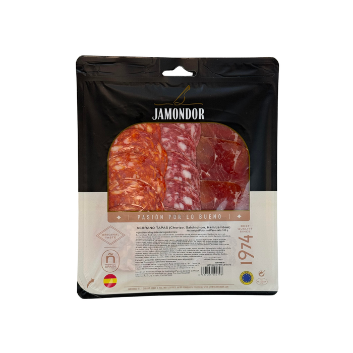 Jamondor Serrano Tapas with Chorizo, Salchichón & Serrano Ham (20 x 100 g)
