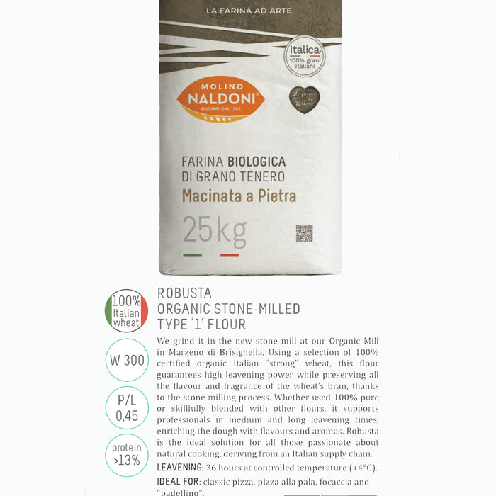 Molino Naldoni Robusta Organic Stone-Milled Type '1' Flour  ( 1 Bag  X 25 Kg )
